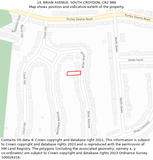 14, BRIAN AVENUE, SOUTH CROYDON, CR2 9NE: Location map and indicative extent of plot