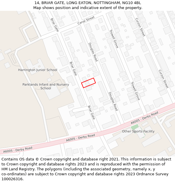 14, BRIAR GATE, LONG EATON, NOTTINGHAM, NG10 4BL: Location map and indicative extent of plot