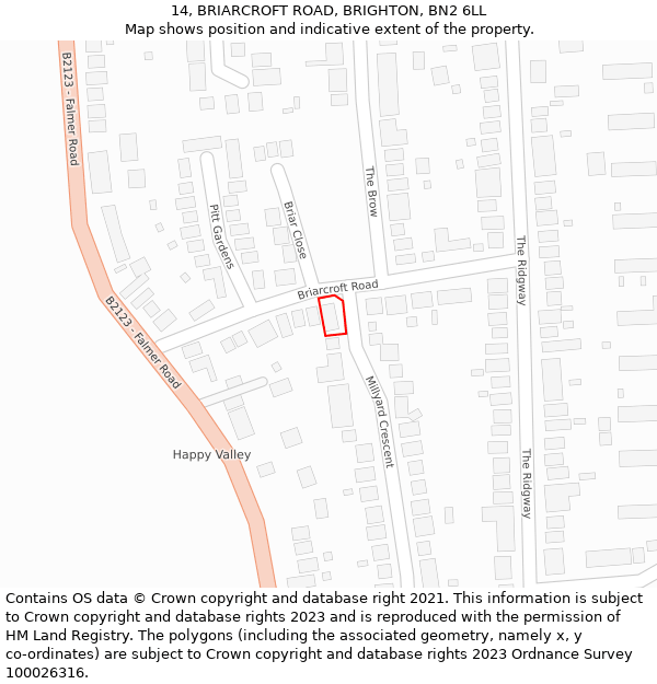 14, BRIARCROFT ROAD, BRIGHTON, BN2 6LL: Location map and indicative extent of plot