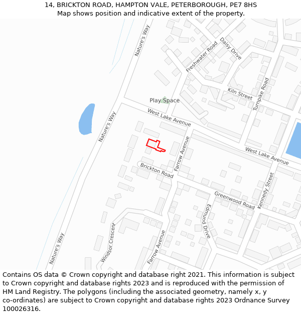 14, BRICKTON ROAD, HAMPTON VALE, PETERBOROUGH, PE7 8HS: Location map and indicative extent of plot