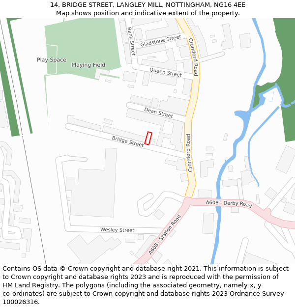 14, BRIDGE STREET, LANGLEY MILL, NOTTINGHAM, NG16 4EE: Location map and indicative extent of plot