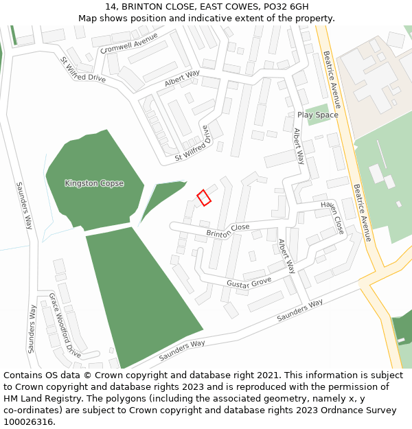 14, BRINTON CLOSE, EAST COWES, PO32 6GH: Location map and indicative extent of plot