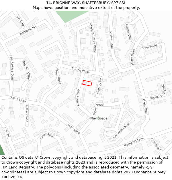 14, BRIONNE WAY, SHAFTESBURY, SP7 8SL: Location map and indicative extent of plot