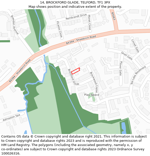 14, BROCKFORD GLADE, TELFORD, TF1 3PX: Location map and indicative extent of plot