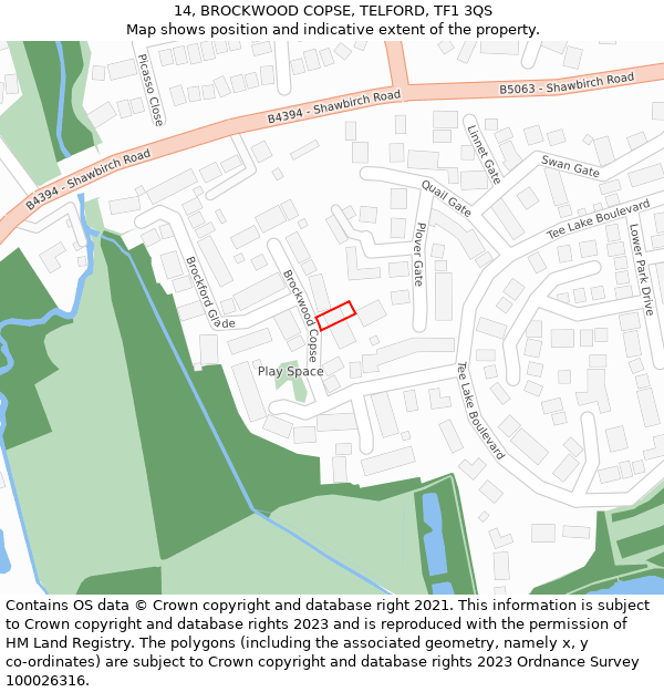 14, BROCKWOOD COPSE, TELFORD, TF1 3QS: Location map and indicative extent of plot