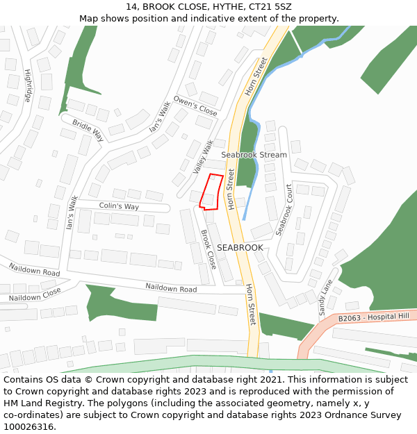 14, BROOK CLOSE, HYTHE, CT21 5SZ: Location map and indicative extent of plot