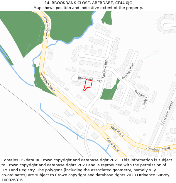 14, BROOKBANK CLOSE, ABERDARE, CF44 0JG: Location map and indicative extent of plot