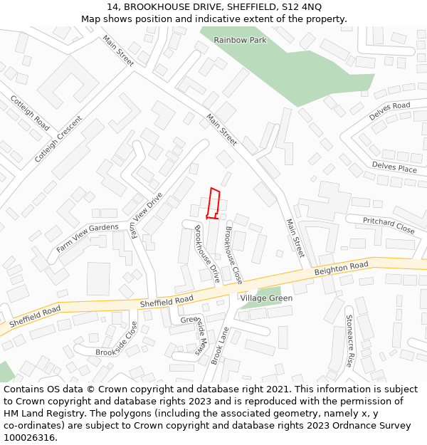 14, BROOKHOUSE DRIVE, SHEFFIELD, S12 4NQ: Location map and indicative extent of plot