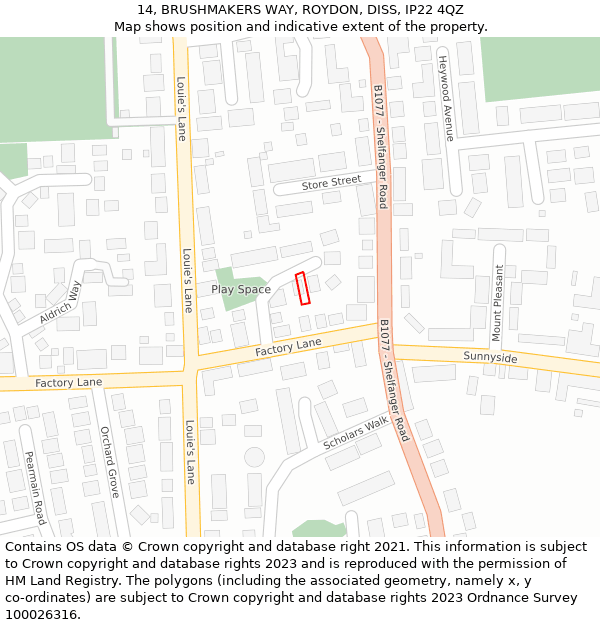 14, BRUSHMAKERS WAY, ROYDON, DISS, IP22 4QZ: Location map and indicative extent of plot