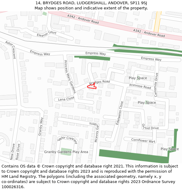 14, BRYDGES ROAD, LUDGERSHALL, ANDOVER, SP11 9SJ: Location map and indicative extent of plot