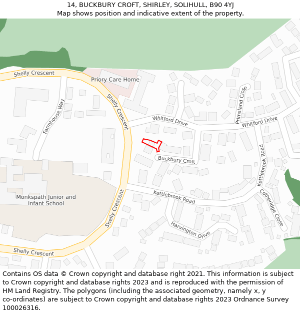 14, BUCKBURY CROFT, SHIRLEY, SOLIHULL, B90 4YJ: Location map and indicative extent of plot