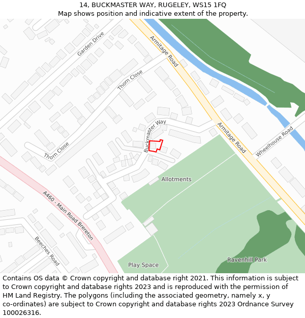 14, BUCKMASTER WAY, RUGELEY, WS15 1FQ: Location map and indicative extent of plot