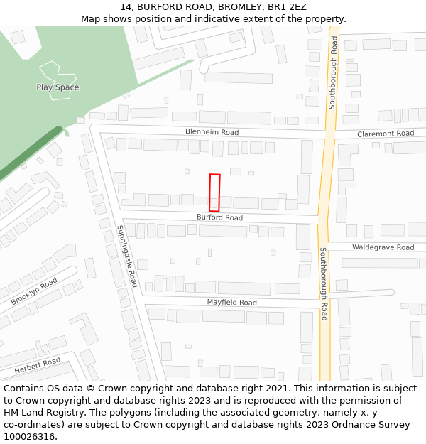14, BURFORD ROAD, BROMLEY, BR1 2EZ: Location map and indicative extent of plot