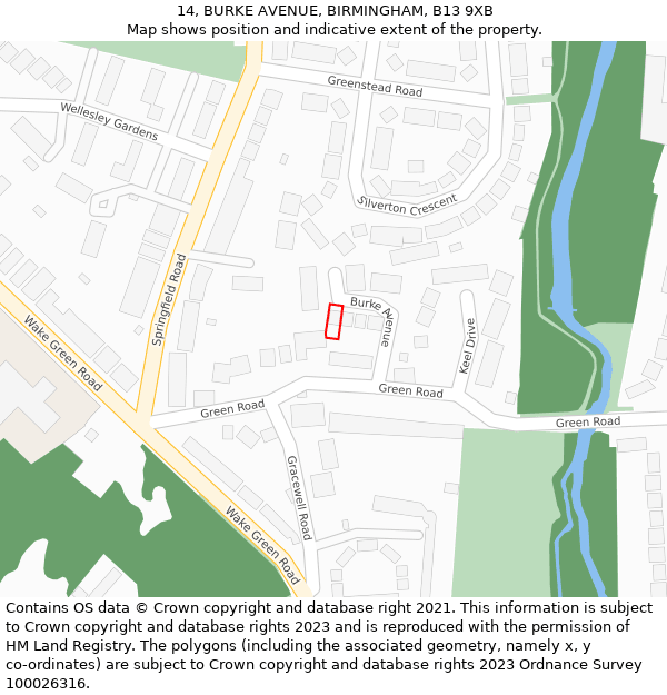 14, BURKE AVENUE, BIRMINGHAM, B13 9XB: Location map and indicative extent of plot