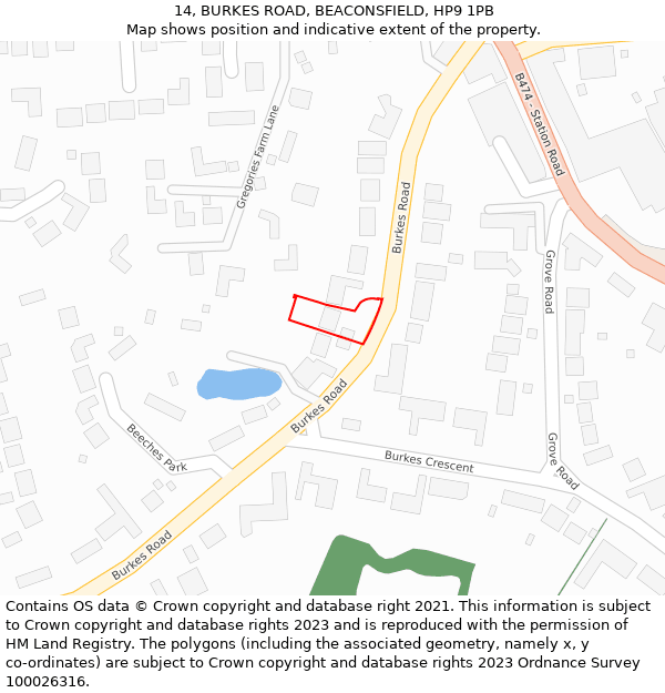 14, BURKES ROAD, BEACONSFIELD, HP9 1PB: Location map and indicative extent of plot