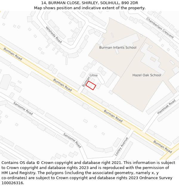 14, BURMAN CLOSE, SHIRLEY, SOLIHULL, B90 2DR: Location map and indicative extent of plot