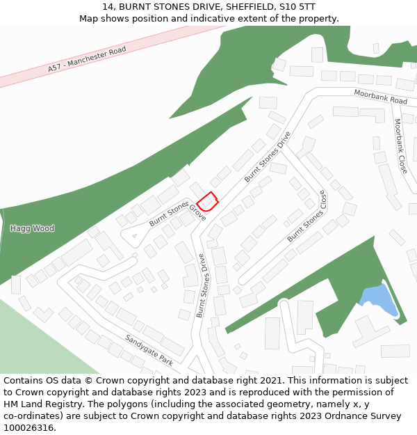 14, BURNT STONES DRIVE, SHEFFIELD, S10 5TT: Location map and indicative extent of plot