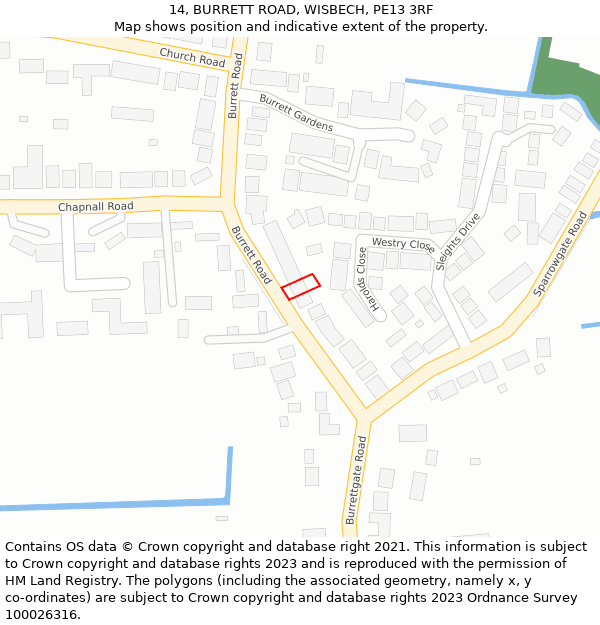 14, BURRETT ROAD, WISBECH, PE13 3RF: Location map and indicative extent of plot