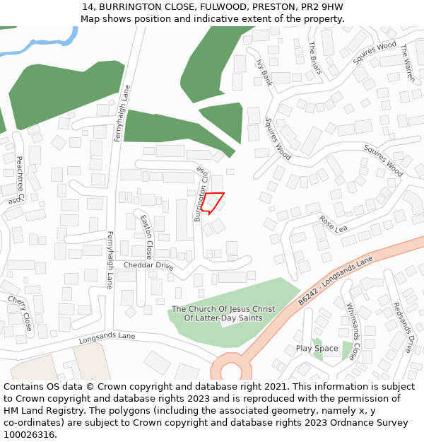 14, BURRINGTON CLOSE, FULWOOD, PRESTON, PR2 9HW: Location map and indicative extent of plot
