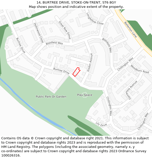 14, BURTREE DRIVE, STOKE-ON-TRENT, ST6 8GY: Location map and indicative extent of plot