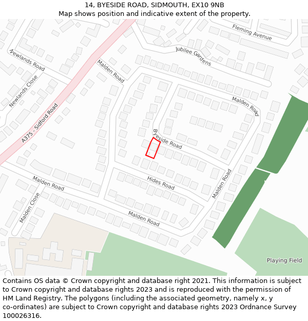 14, BYESIDE ROAD, SIDMOUTH, EX10 9NB: Location map and indicative extent of plot