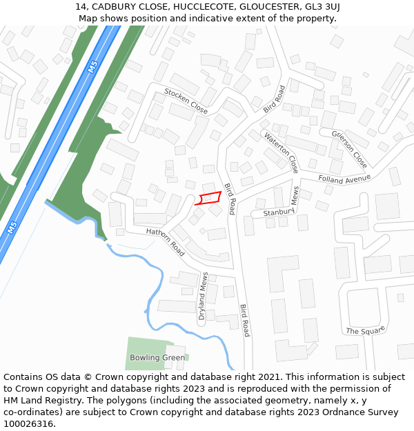 14, CADBURY CLOSE, HUCCLECOTE, GLOUCESTER, GL3 3UJ: Location map and indicative extent of plot