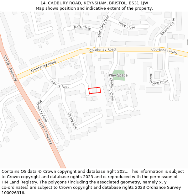 14, CADBURY ROAD, KEYNSHAM, BRISTOL, BS31 1JW: Location map and indicative extent of plot