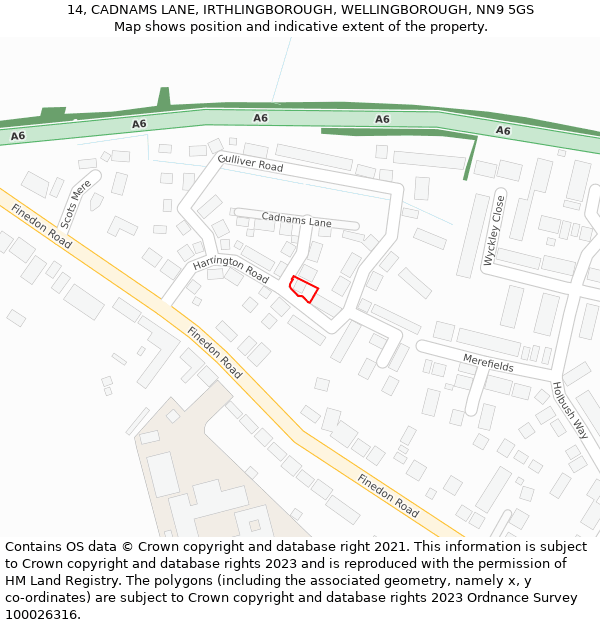 14, CADNAMS LANE, IRTHLINGBOROUGH, WELLINGBOROUGH, NN9 5GS: Location map and indicative extent of plot