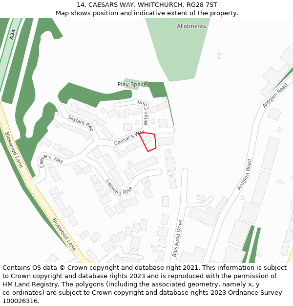 14, CAESARS WAY, WHITCHURCH, RG28 7ST: Location map and indicative extent of plot
