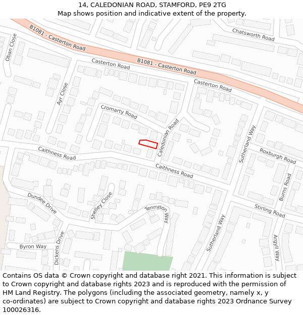 14, CALEDONIAN ROAD, STAMFORD, PE9 2TG: Location map and indicative extent of plot