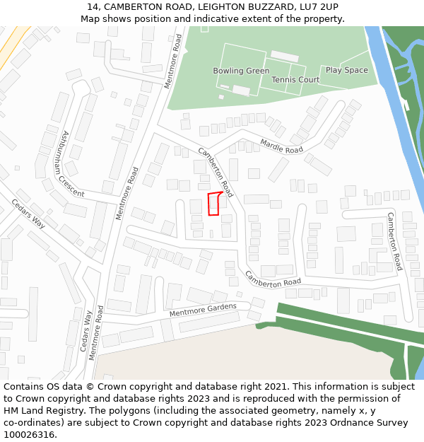 14, CAMBERTON ROAD, LEIGHTON BUZZARD, LU7 2UP: Location map and indicative extent of plot