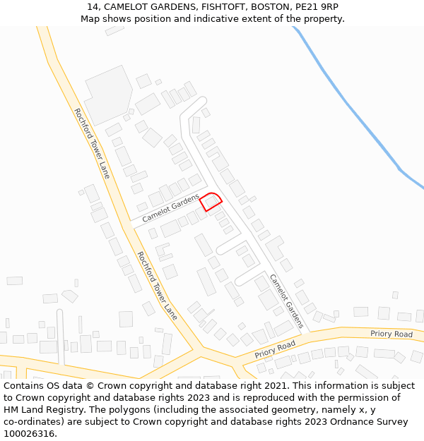 14, CAMELOT GARDENS, FISHTOFT, BOSTON, PE21 9RP: Location map and indicative extent of plot