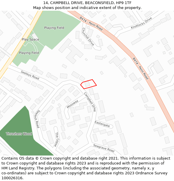 14, CAMPBELL DRIVE, BEACONSFIELD, HP9 1TF: Location map and indicative extent of plot