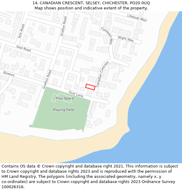 14, CANADIAN CRESCENT, SELSEY, CHICHESTER, PO20 0UQ: Location map and indicative extent of plot