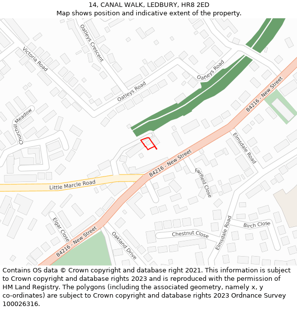 14, CANAL WALK, LEDBURY, HR8 2ED: Location map and indicative extent of plot