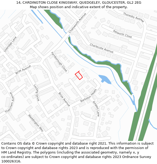 14, CARDINGTON CLOSE KINGSWAY, QUEDGELEY, GLOUCESTER, GL2 2EG: Location map and indicative extent of plot