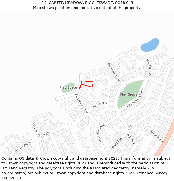 14, CARTER MEADOW, BIGGLESWADE, SG18 0LB: Location map and indicative extent of plot