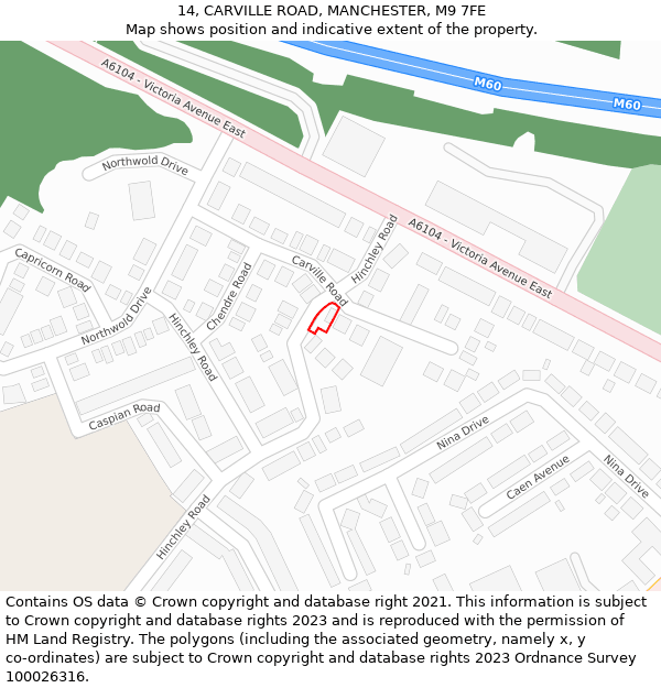 14, CARVILLE ROAD, MANCHESTER, M9 7FE: Location map and indicative extent of plot