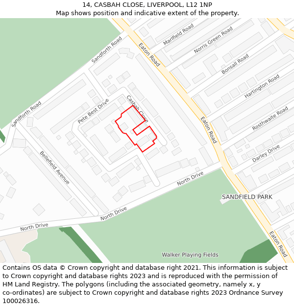 14, CASBAH CLOSE, LIVERPOOL, L12 1NP: Location map and indicative extent of plot