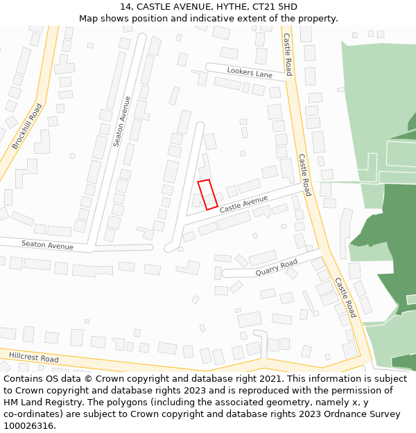 14, CASTLE AVENUE, HYTHE, CT21 5HD: Location map and indicative extent of plot