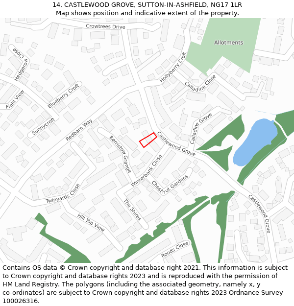 14, CASTLEWOOD GROVE, SUTTON-IN-ASHFIELD, NG17 1LR: Location map and indicative extent of plot