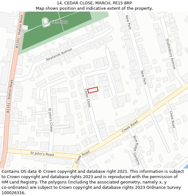 14, CEDAR CLOSE, MARCH, PE15 8RP: Location map and indicative extent of plot