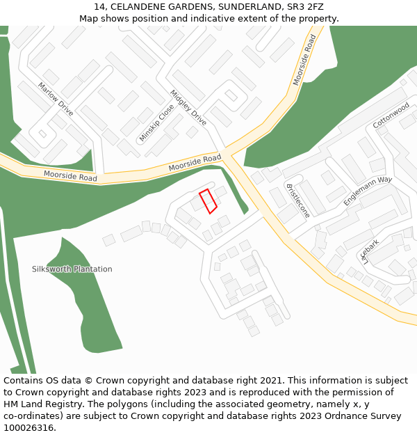 14, CELANDENE GARDENS, SUNDERLAND, SR3 2FZ: Location map and indicative extent of plot