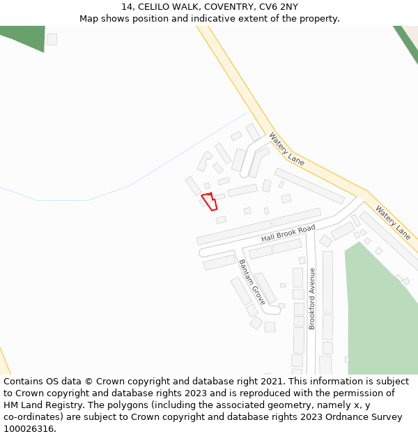 14, CELILO WALK, COVENTRY, CV6 2NY: Location map and indicative extent of plot