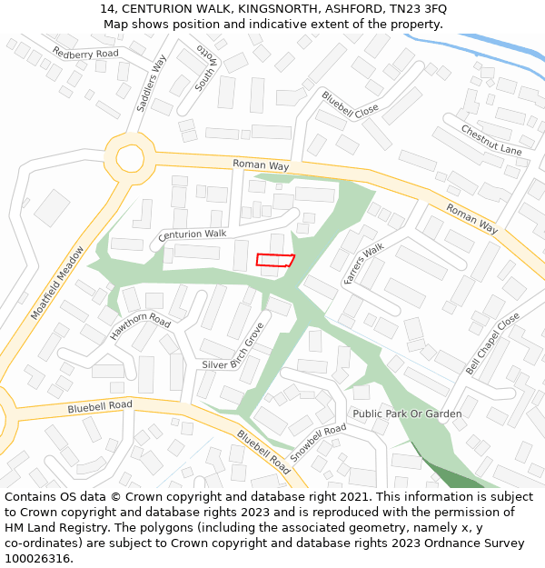 14, CENTURION WALK, KINGSNORTH, ASHFORD, TN23 3FQ: Location map and indicative extent of plot