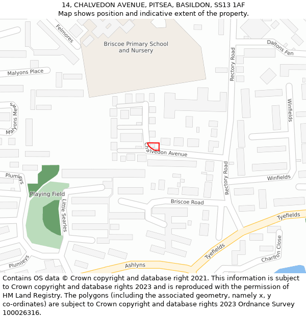 14, CHALVEDON AVENUE, PITSEA, BASILDON, SS13 1AF: Location map and indicative extent of plot
