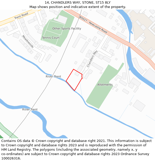 14, CHANDLERS WAY, STONE, ST15 8LY: Location map and indicative extent of plot