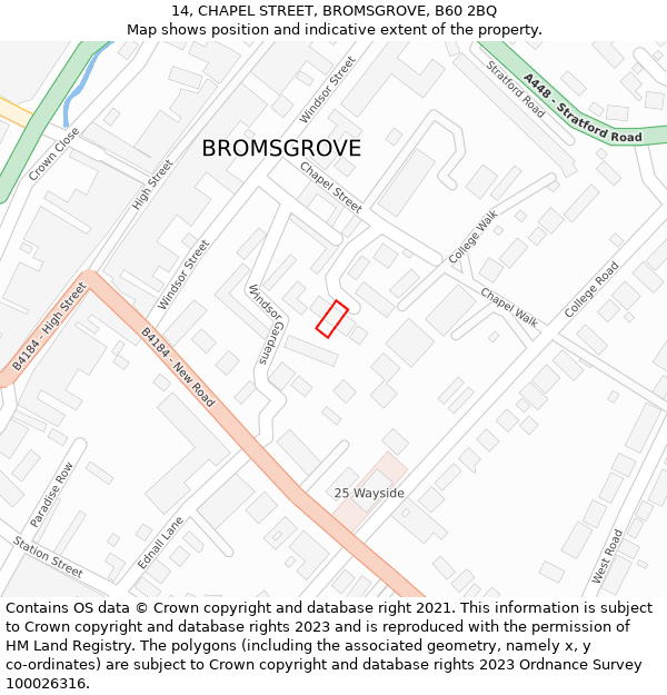 14, CHAPEL STREET, BROMSGROVE, B60 2BQ: Location map and indicative extent of plot