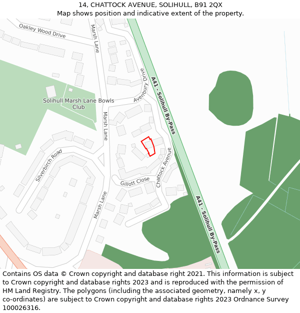 14, CHATTOCK AVENUE, SOLIHULL, B91 2QX: Location map and indicative extent of plot