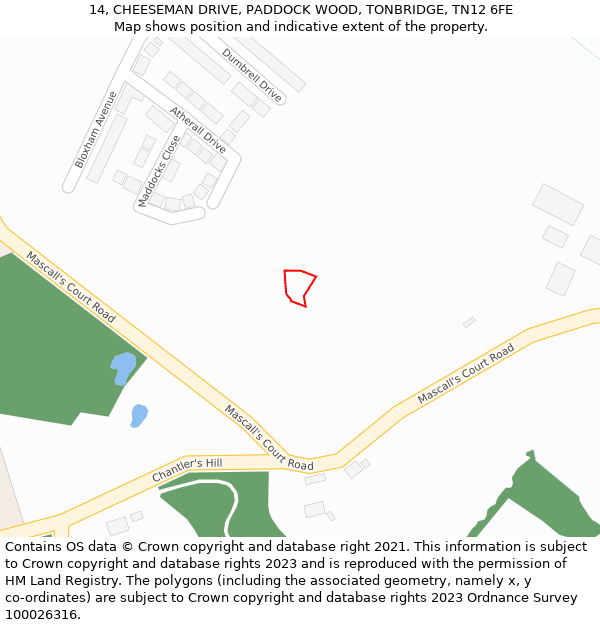 14, CHEESEMAN DRIVE, PADDOCK WOOD, TONBRIDGE, TN12 6FE: Location map and indicative extent of plot